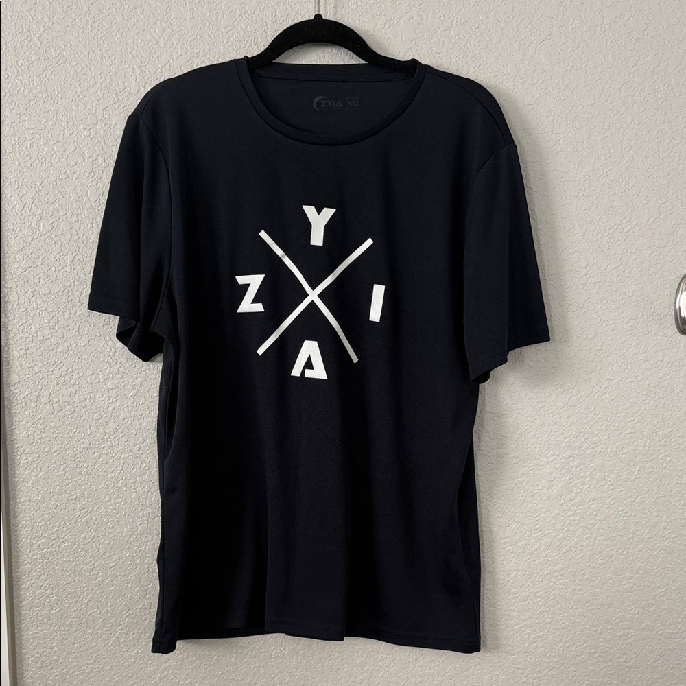 ZYIA Black Tee with Bold White Design